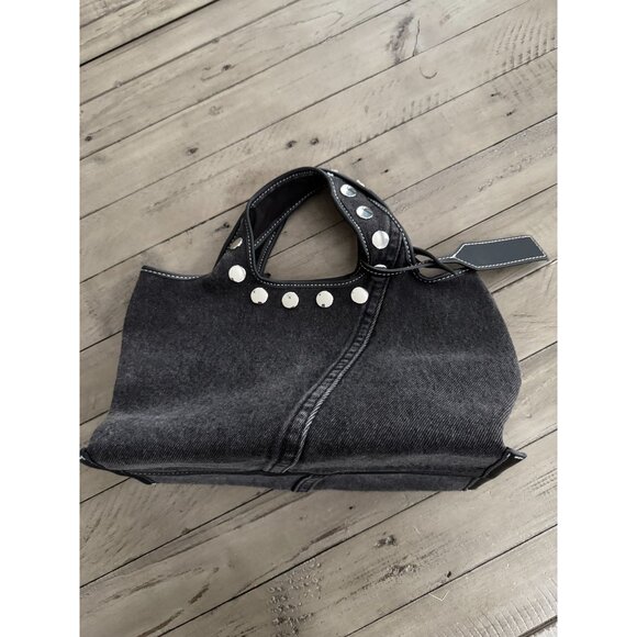 NEW 3.1 PHILLIP LIM Washed Black Denim Mini Market Tote Bag With Studs - Picture 8 of 11